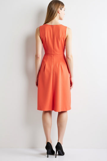 Ruched Orange V-Neck A Line Work Dress